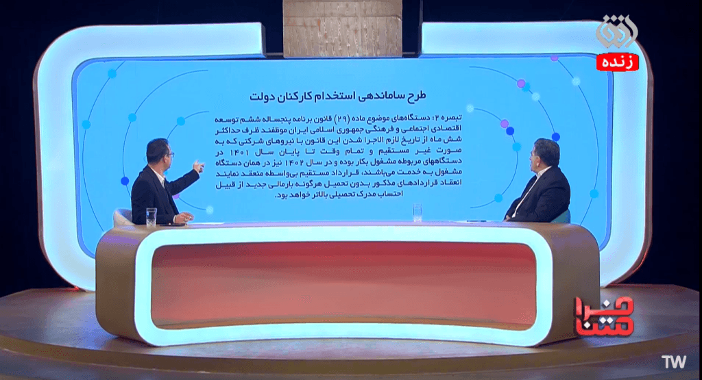 طرح ساماندهی استخدام کارکنان دولت در برنامه فرامتن + فیلم کامل (خبر ۱۷ اردیبهشت ۱۴۰۳) 6 طرح ساماندهی استخدام کارکنان دولت در برنامه فرامتن