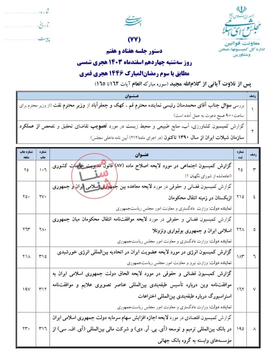 تصویب لایحه تعطیلی دو روز در هفته و کاهش ساعت کاری کارمندان 1 لایحه تعطیلی دو روز در هفته و کاهش ساعت کاری کارمندان در دستور صحن علنی فردا سهشنبه