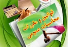 آیین نامه چاپ و صحافی مطبوعات دولتی گزارش عملیات انجام شده هر سال آیین نامه مستندسازی و تعیین بهره بردار آیین‌ نامه اموال فرهنگی، هنری و‌ تاریخی نهادهای عمومی و دو‌لتی دستورالعمل حسابداری خزانه معین استان آیین نامه پیش پرداخت و علی الحساب آیین نامه مالی و معاملاتی مربوط به اعتبارات جاری مؤسسات و نهادهای عمومی غیر دولتی آیین نامه مالی و معاملاتی مربوط به اعتبارات جاری مؤسسات و نهادهای عمومی غیر دولتی‌ آیین نامه اجرایی ماده ۴۶ قانون محاسب آیین نامه اجرایی ماده ۳۶ قانون محاسبات عمومی کشور آیین نامه شرایط و طرز انتخاب و حدود لزوم تأمین نیروی انسانی متخصص بخشنامه تنظیم و ابلاغ بخشنامه ها دستور العمل اجرایی ماده ۱۲۳ قانون محاسبات عمومی کشور