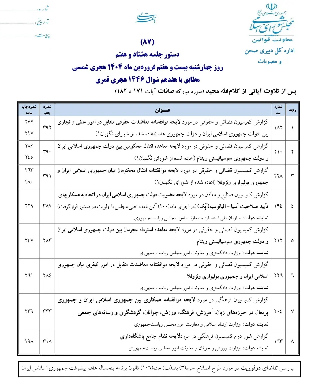 طرح اصلاح فوق العاده خاص مشمول کسور قانونی برنامه هفتم پیشرفت